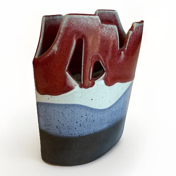 Abstract Studio Pottery Artisan Stoneware Modernist Vessel Vase Stamped - Picture 2 of 10